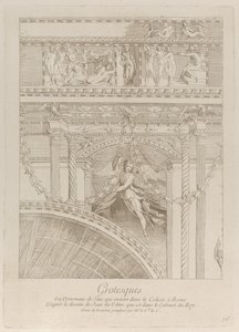 Grotesques : détail des reliefs en stuc décorant le Colisée à Rome, avec une aile...