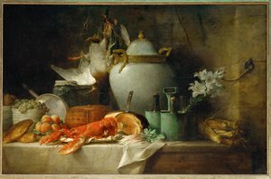 Vase, homard, fruits et gibier - Nature morte avec vase, homard, fruits et gibier ...