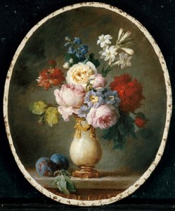 Un vase de fleurs et deux prunes sur une table en marbre, 1781 - Anne Vallayer Coster