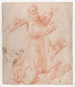 Carracci - Études pour une figure de saint François agenouillé en vue trois-quarts et pour ses mains (recto), 1583-85 - Annibale Carracci