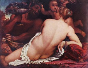 Allemand : Vénus Bacchantin avec un Satyre et des Cupidons - Annibale Carracci
