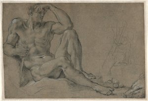 Hercule se reposant (recto); Vase à pied avec anse (verso) - Annibale Carracci