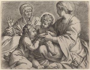 Madone et Enfant avec les saints Élisabeth et Jean-Baptiste (La Madonna della Scodella) - Annibale Carracci