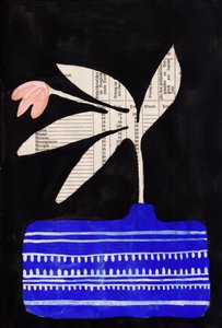 Vase bleu, fleur rose - Annick