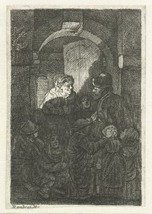 Un joueur de vielle suivi par des enfants à la porte d