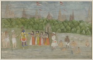 Krishna dansant avec les Gopis sur les rives de la Yamuna à Brindaban - Anonymous