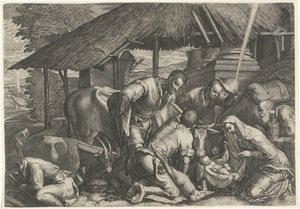 Adoration des bergers avec un jeune berger endormi - Anonymous