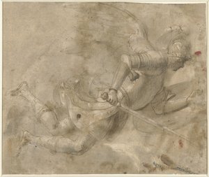 Saint Michel en armure volant - Anonymous
