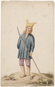 Homme albinos avec bonnet de fou et arme