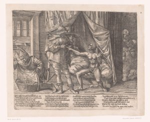 Allégorie avec un homme mettant une ceinture de chasteté à une femme - Anonymous