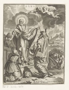 Représentation allégorique avec Christ, Moïse et figure agenouillée (Page de titre pour: Frans Burman, Godgeleerdheit, 1697) - Anonymous
