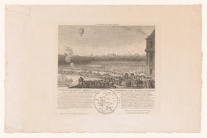 Vol en ballon par MM. Charles et Robert de Paris à Beaumont, vu des Tuileries, 1er décembre 1783 - Anonymous