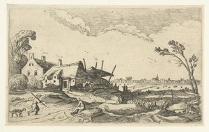 Ferme sur un chemin et vue sur les champs