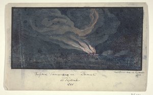 Incendie dans un paysage à Java central, 1825 - Anonymous