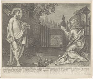 Le Christ apparaît comme jardinier à Marie Madeleine (Noli me tangere) (Royaalbijbel) - Anonymous