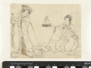 Courtisane et noble avec des poupées - Anonymous