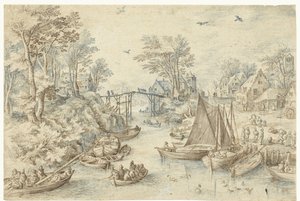 Village traversé par une rivière très fréquentée - Anonymous