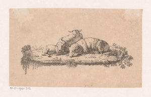 Trois moutons couchés - Anonymous