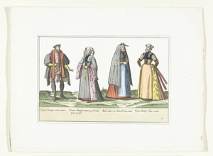 Trois femmes et un homme habillés à la mode allemande, vers 1580 - Anonymous