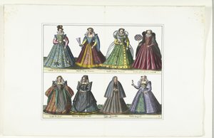 Double plaque avec huit femmes habillées à la mode française, vers 1580 - Anonymous