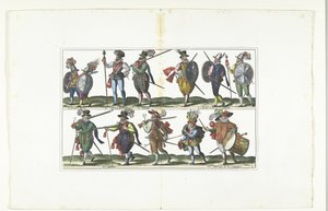 Double plaque avec douze citoyens armés en uniforme selon la mode à Anvers, vers 1580