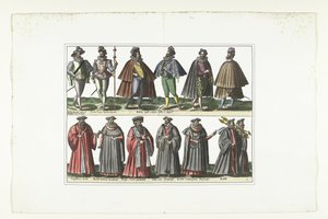 Double plaque avec douze hommes vêtus à la mode française, vers 1580 - Anonymous
