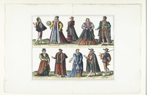Double plaque avec cinq hommes et cinq femmes vêtus à la mode anglaise, vers 1580 - Anonymous