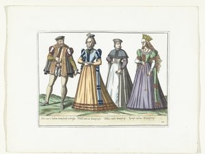 Un homme et trois femmes vêtus à la mode allemande à Dantzig, vers 1580 - Anonymous