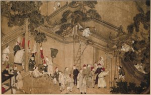 Un temple avec des ouvriers au travail (série: Les merveilles de Mazu) - Anonymous