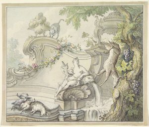 Fontaine avec femme et gibier - Anonymous