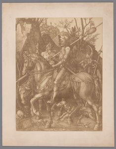 Reproduction photographique de la gravure Chevalier, la Mort et le Diable par Albrecht Dürer