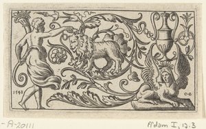 Frise avec lion (Friezen met grotesken, rolwerk, fantasiewezens, dieren en bladranken) - Anonymous