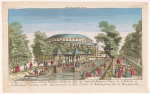 Vue de la Rotonde et du pavillon chinois sur le canal dans les jardins de Ranelagh à Londres avec un bal masqué - Anonymous