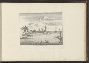 Vue du port avec un phare et un palais à Naples - Anonymous