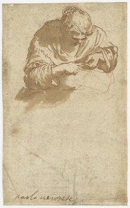 Femme travaillant (?) et griffonnages architecturaux - Anonymous