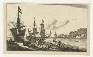 Port avec voiliers et marins sur le quai - Anonymous