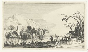 Berger avec chèvres et moutons près d