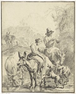 Bergère sur un âne