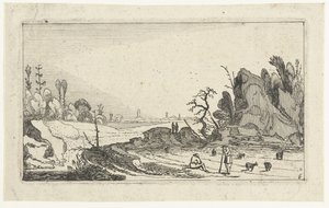 Bergers avec moutons près de rochers - Anonymous
