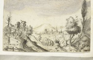 Paysage vallonné avec chasseur et ruine