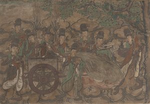 Peinture murale encadrée représentant Xiwangmu et ses servantes