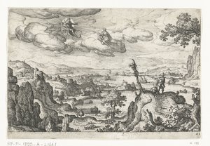 Jupiter dans son char et un autre dieu, Paysages avec des représentations mythologiques et bibliques (titre de la série) - Anonymous
