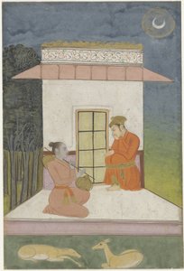 Kedara raga, homme et femme assis devant un petit bâtiment - Anonymous