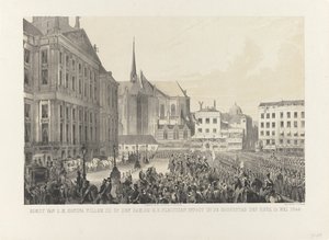 Arrivée de S.M. le roi Guillaume III sur le Dam, lors de son entrée solennelle dans la capitale du royaume, le 12 mai 1849