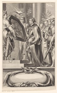 Un roi se voit présenter un miroir par la Justice et la Foi - Anonymous