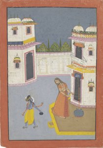 Krishna vole du beurre à Yasoda qui baratte - Anonymous