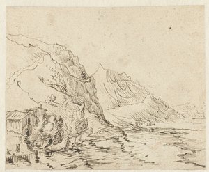 Paysage côtier avec quelques huttes