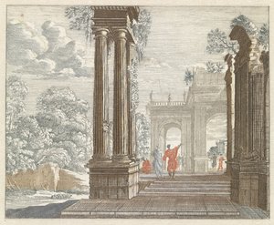 Paysage avec ruines romaines envahies par la végétation - Anonymous