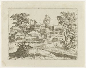 Paysage avec arbres et constructions - Anonymous