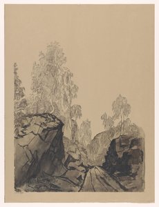Paysage avec arbres et rochers - Anonymous